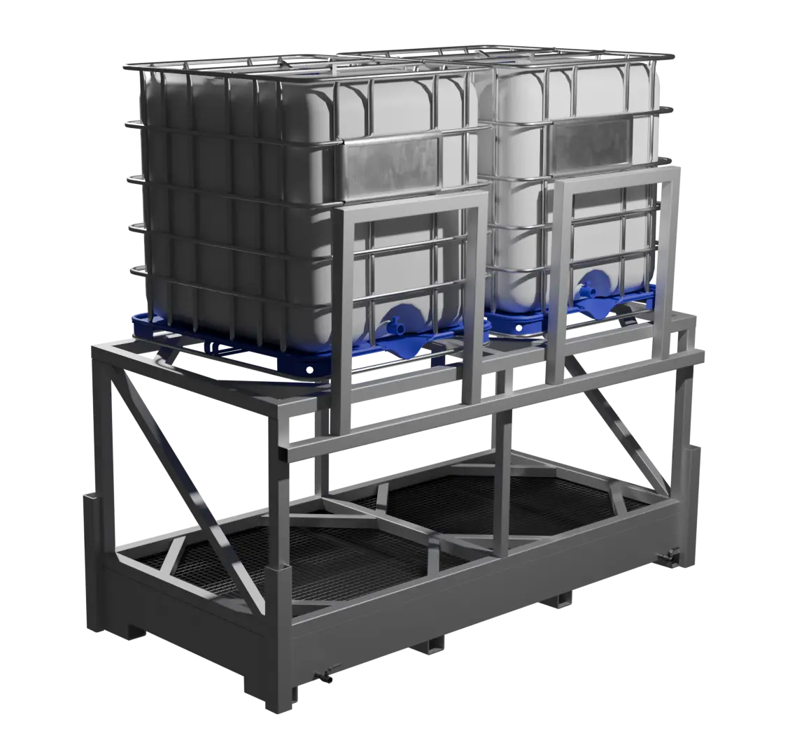 Поддон для двух еврокубов с обеспечением локализации утечки, на подставке H-1300